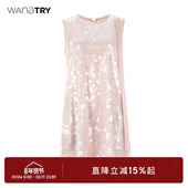 wana 女 新款 try无袖 连衣裙场合感轻礼服香槟粉裙子显瘦闪片夏季