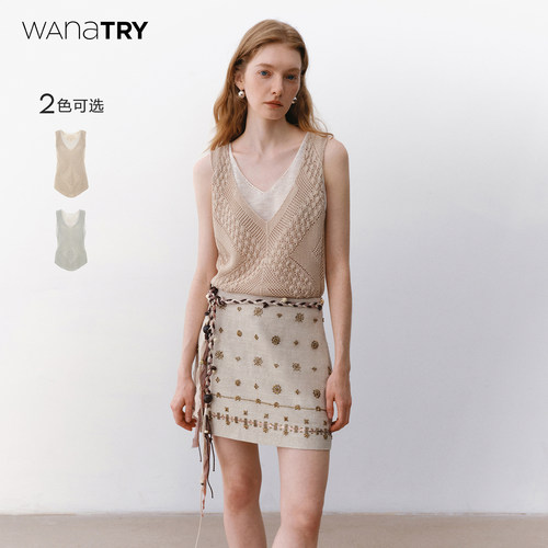 wanatry假两件钩针背心衣