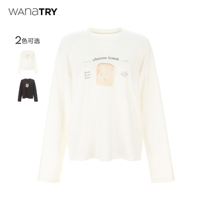 亲肤舒适打底衫 wana 女装 try 白色棉质印花软糯T恤2024秋冬新款