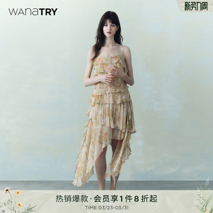宽松女裙 新款 wana try绿野仙踪印花多层次不规则下摆长连衣裙春季