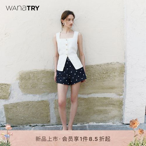 wanatry刺绣波点A字口袋短裤