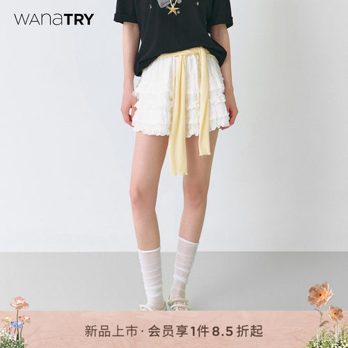 wanatry少女感蕾丝蛋糕短裤裙