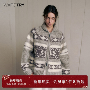 try绵羊毛厚款 女装 费尔岛针织开衫 新款 气质软糯上衣外搭 冬季 wana