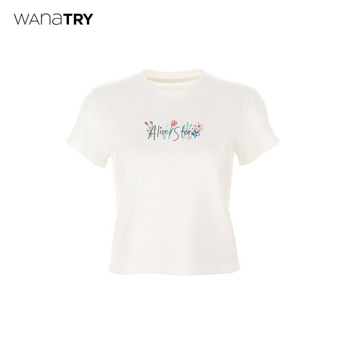 wanatry花朵精致刺绣logoT恤
