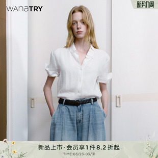 新款 wana 夏季 衬衫 透气宽松显高显瘦上衣女 try亚麻气质设计感挽袖