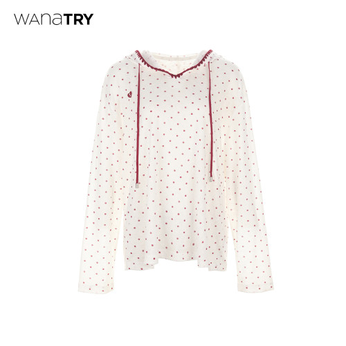 wanatry莱赛尔减龄波点连帽上衣