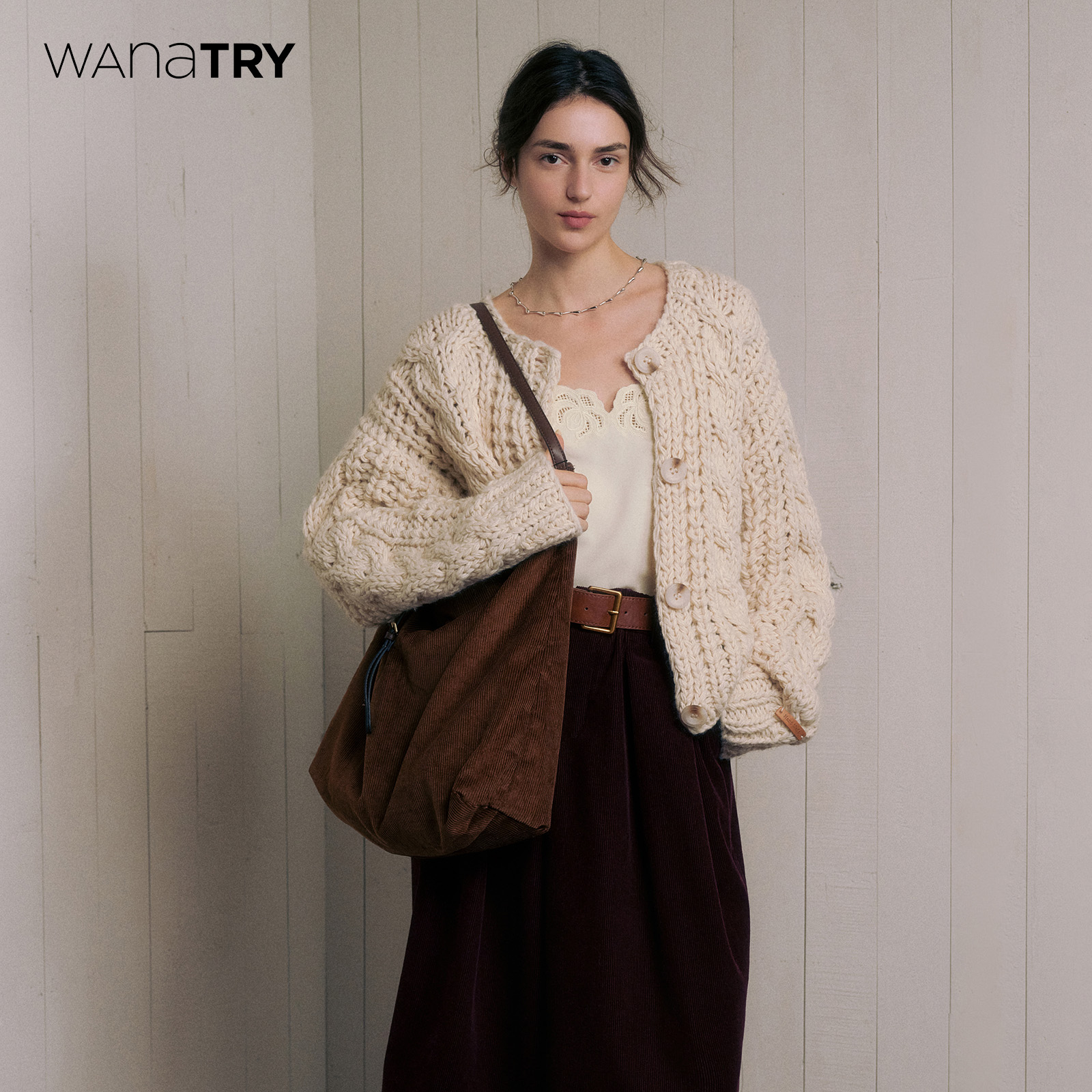 wanatry羊毛慵懒粗棒针毛衣开衫