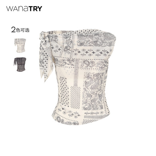 wanatry杏色荡领扭结腰果花上衣