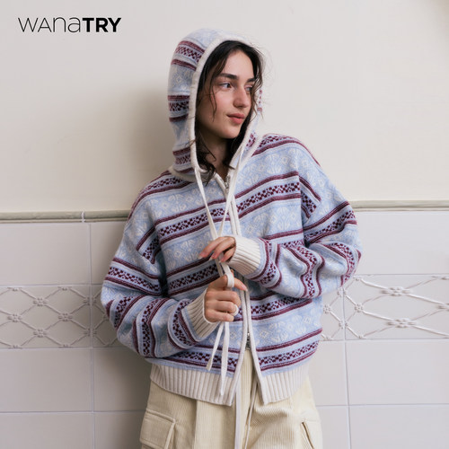 wanatry羊毛费尔岛连帽抽绳外套