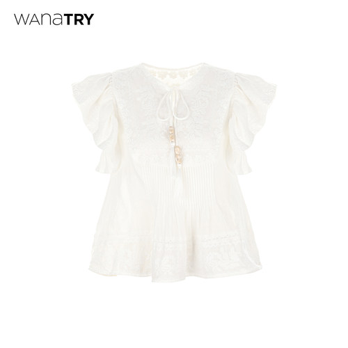 wanatry奶白色刺绣重工苎麻上衣