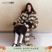 女米咖俏皮减龄外搭 新款 wana try羊毛格纹外套可拆卸围巾上衣冬季