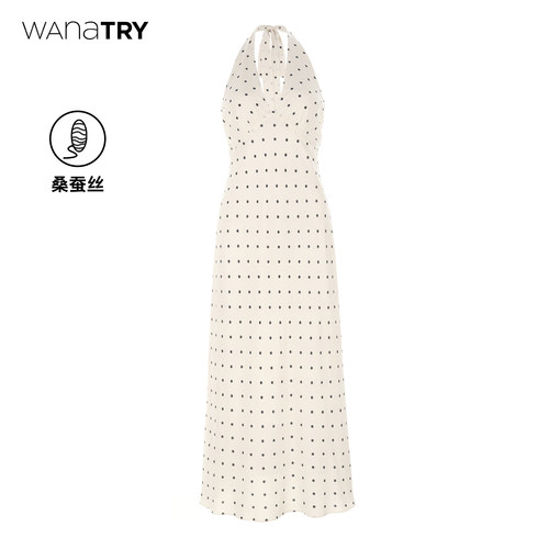 wanatry赫本风桑蚕丝斜裁连衣裙