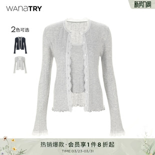 简约显瘦女款 wana 新款 2025冬季 软糯上衣 try羊毛蕾丝花边针织套装