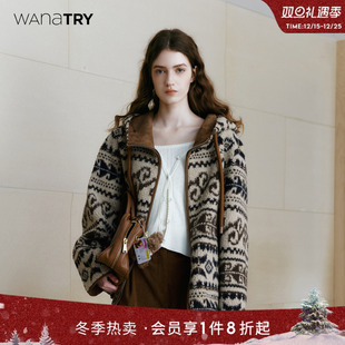 女温暖上衣外搭 新款 wana try环保皮毛一体外套游牧风毛绒柔软冬季