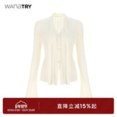 try 杏色温柔感镂空飘带针织上衣2025夏季 新款 wana 韩系女针织衫