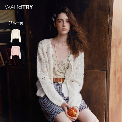 wanatry绵羊毛马海毛针织开衫女