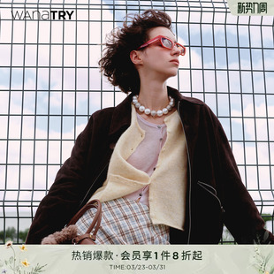 温柔女款 wana 新款 2025秋季 上衣 try针织假两件浅黄色搭配淡紫开衫