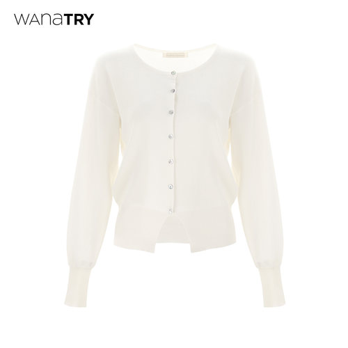 wanatry韩系单排扣小开叉开衫