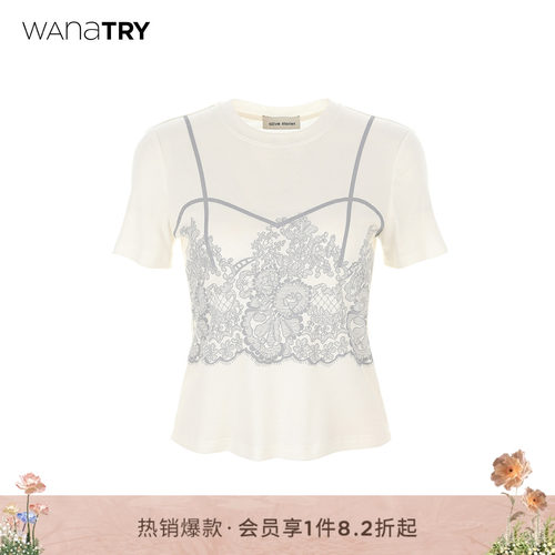 wanatry亲肤舒适蕾丝印花T恤