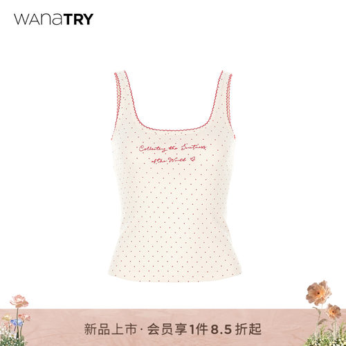 wanatry波点装饰花边刺绣背心