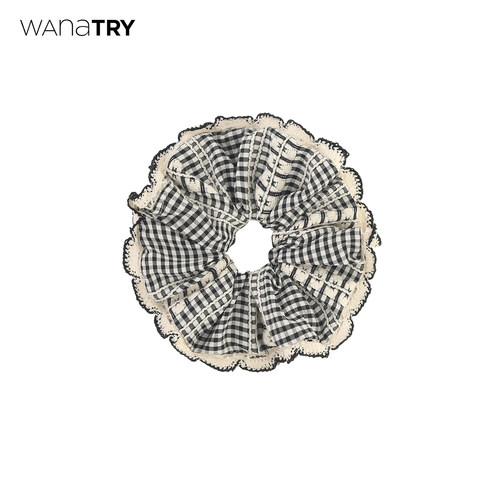 wanatry黑白格纹编织花边发圈