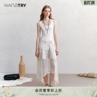 新款 饰花边背心自由感蕾丝拼接白色连衣裙2026夏季 裙 try装 wana