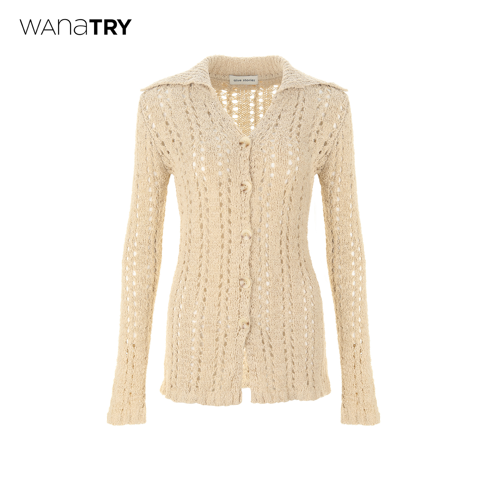 wanatry卡其色宽松慵懒翻领开衫