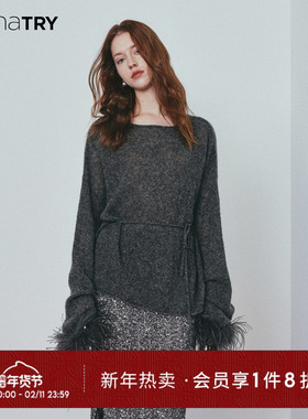wana try绵羊毛针织衫慵懒设计感深灰色秋冬新款简约高级女款上衣