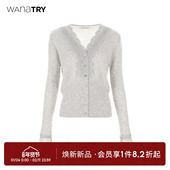 wana 精致上衣女 新款 try100%山羊绒温柔蕾丝针织开衫 灰色软糯冬季