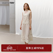 wana 裙 女款 try亚麻重工刺绣花边蕾丝素月米色连衣裙2025夏季 新款