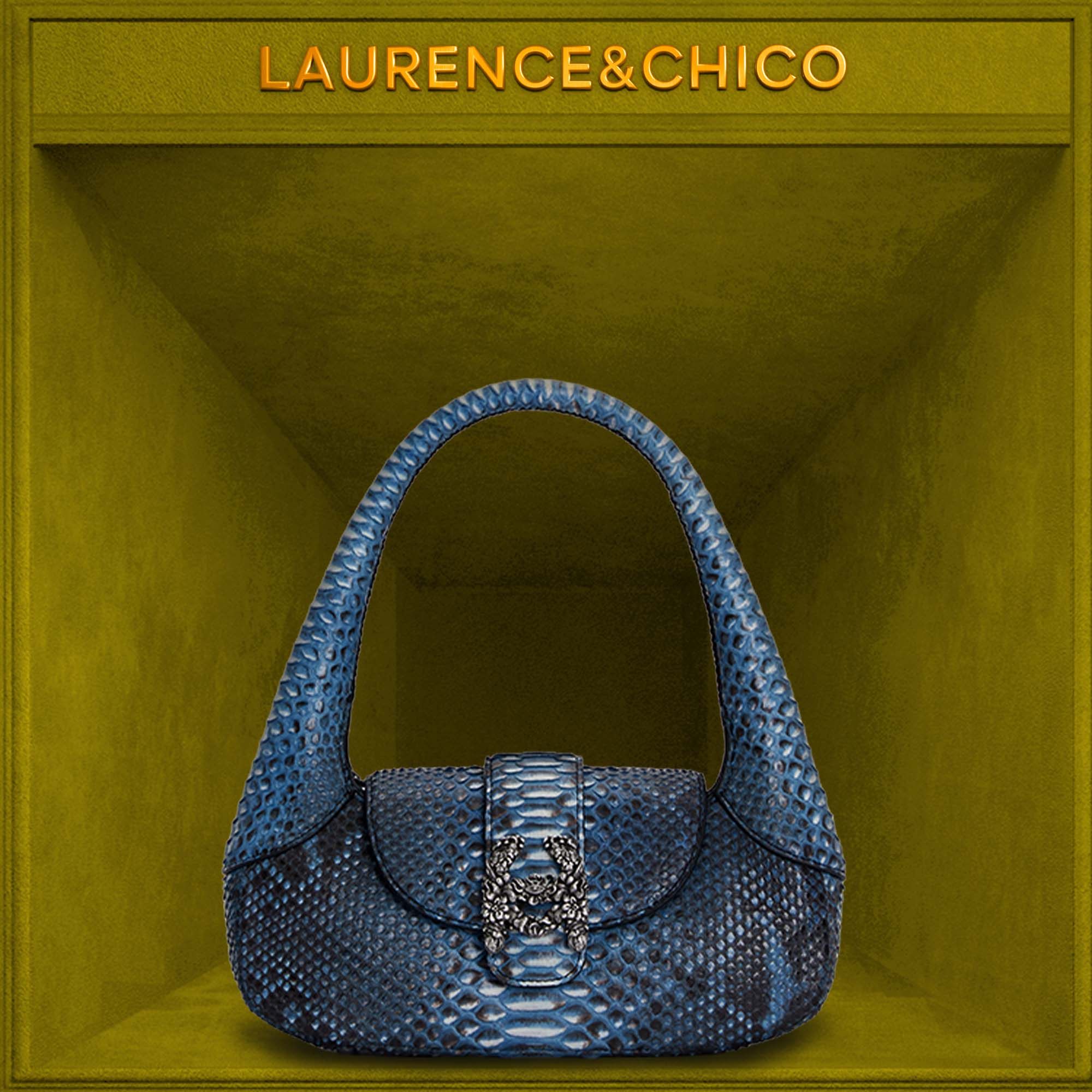 Laurence&Chico水蓝蛇皮稀金包