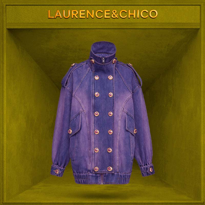 LC灵蛇扣牛仔解构外套，紫色