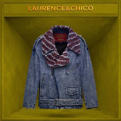 LC斜纹粗花呢拼牛仔Oversized机车夹克