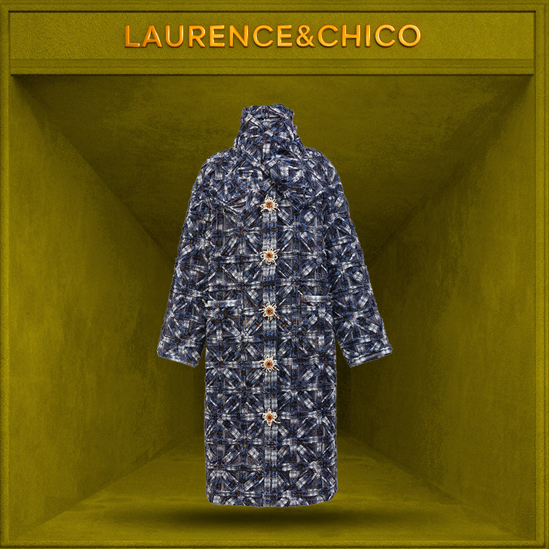 【秋冬新品】LC明嬉钉珠蓝白格编条围巾领大衣,女装/女士精品,短外套,淘宝优惠券,粉丝福利购,淘宝优惠卷