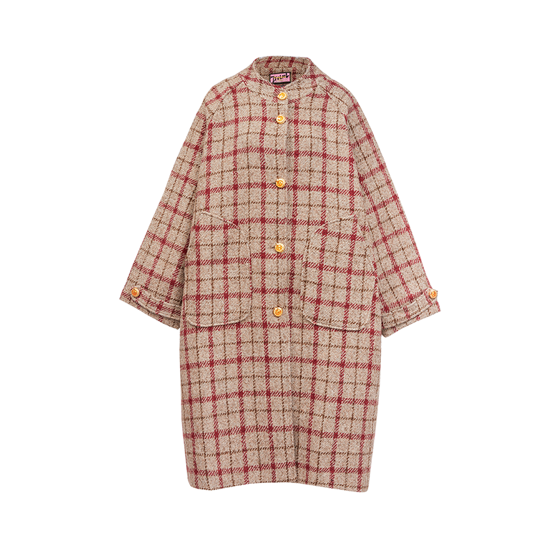 LC灵蛇扣羊毛呢廓形格子裥棉大衣，咖啡色（扣子颜色随机发）,女装/女士精品,短外套,淘宝优惠券,粉丝福利购,淘宝优惠卷