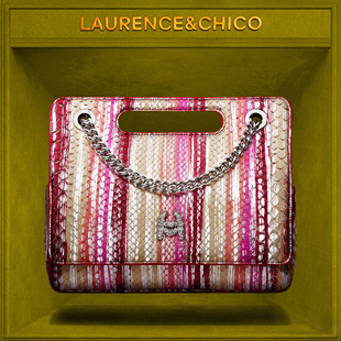 LC【稀有皮】粉金条纹蛇皮牛奶盒高级真皮单肩手提包斜挎包包