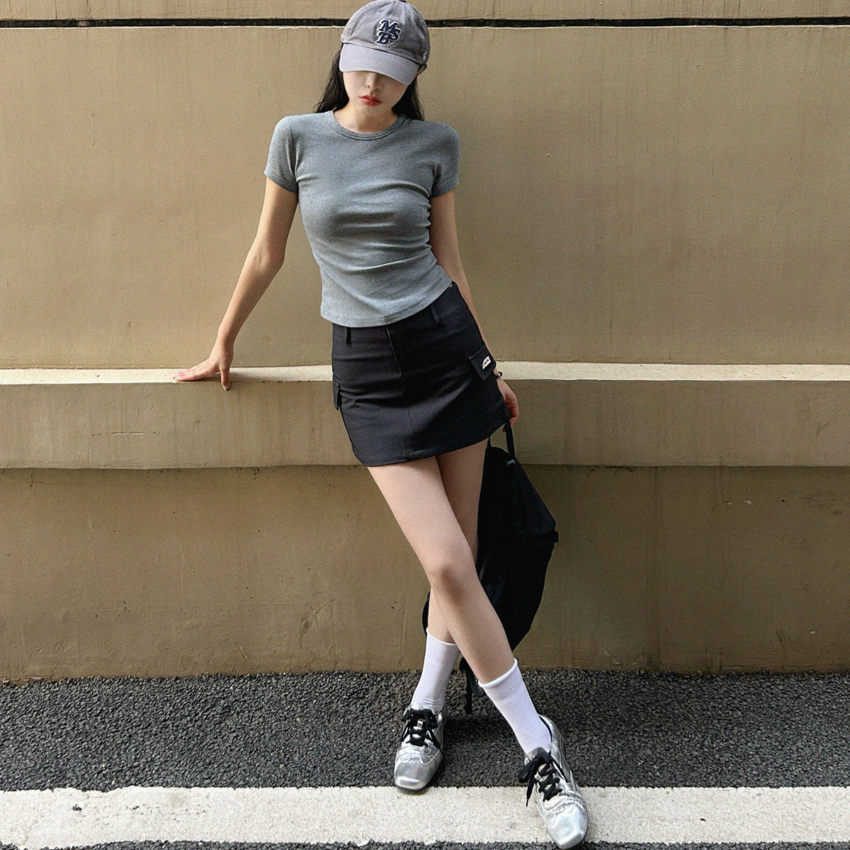 MySugarBabeMSB夏季新款口袋短裙带安全裤显瘦修身韩系百搭裙子
