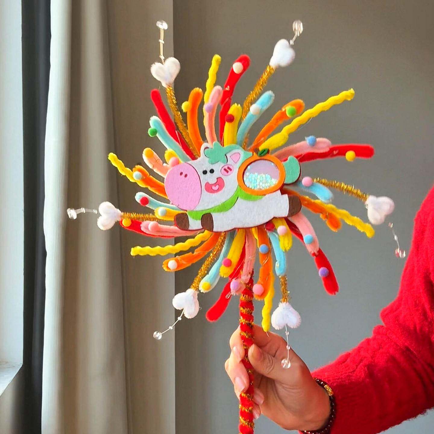 2026马年扭扭棒灯笼手工diy材料旋转烟花元宵节灯笼过年小手提灯