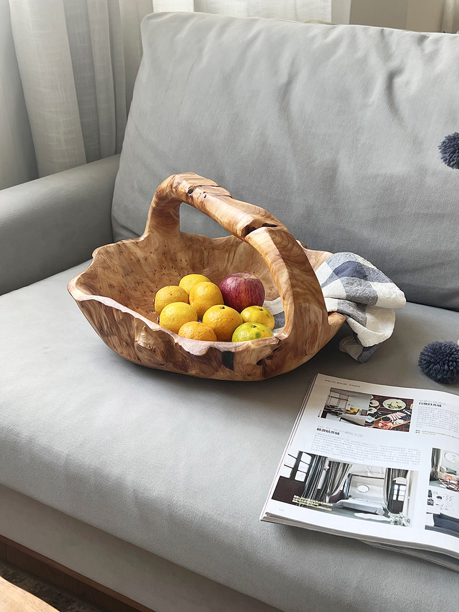 단단한 나무 수제 바구니 통나무 과일 바구니 과일 분지 통나무 과일 바구니 나무 꽃 바구니 휴대용 나무 바구니 과일 바구니