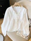 女春季 衬衫 6208 系带木耳边白色长袖 悟空专享～法式