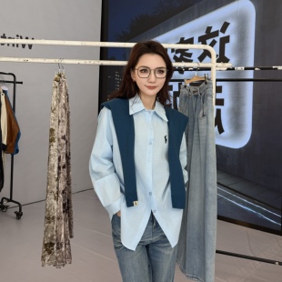 恩佳专享～新款 明朗少女定染鹅黄色亚麻刺绣宽松衬衫外套女6688