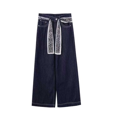 【高端大上新】直筒牛仔裤女不配腰带宽松显瘦拖地
