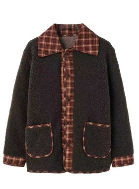 【甜甜圈专享】安可拉格子拼接羊羔毛外套女8893