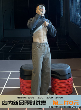 IRONTRAP美式复古半松紧腰牛仔裤基础通勤直筒长裤宽松裤子秋冬季