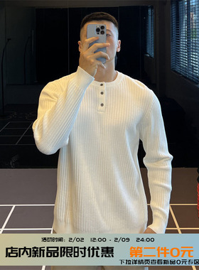 IRONTRAP亨利领麻花纹针织长袖T恤男士保暖修身毛衣打底衫秋冬季