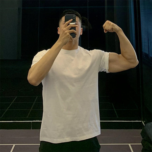 T恤健身衣服男上衣夏季 24.9元 换购重磅纯棉黑白运动短袖