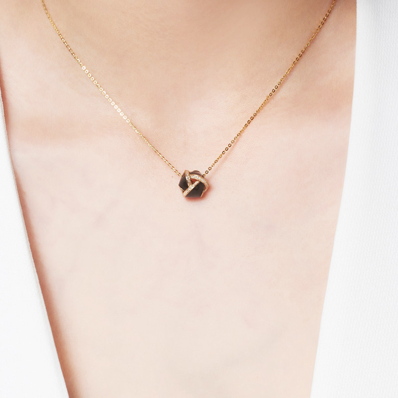 孔氏珐琅KONGSHI 玫瑰花18K金镶嵌钻石吊坠 项链女520礼物