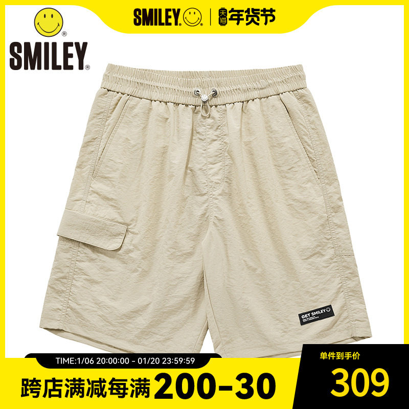 [SAME AS SHOPPING MALL] SMILEY SMILEY FACE 2024 SUMMER NEW CASUAL SHORTS MENS DRAWSTRING ELASTIC WAIST THIN TREND