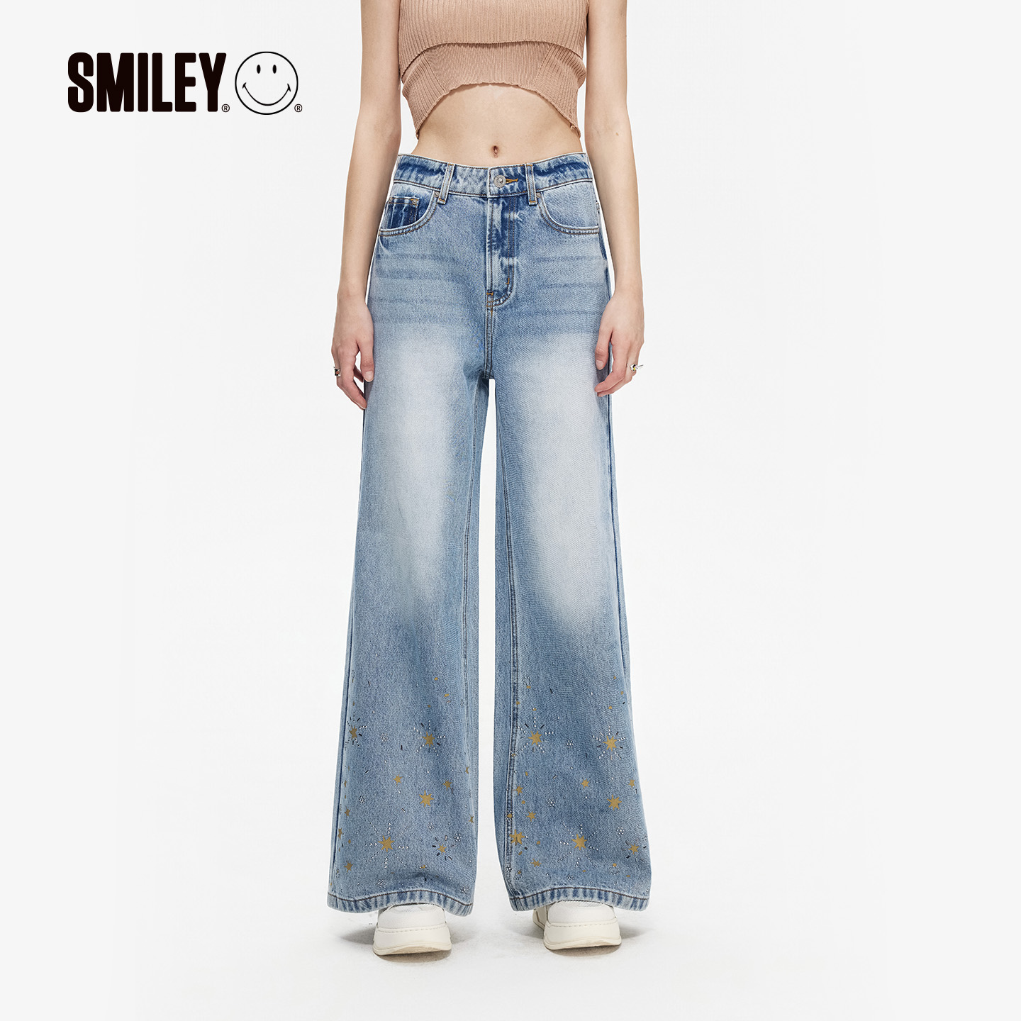 SMILEY笑脸重工烫钻牛仔裤