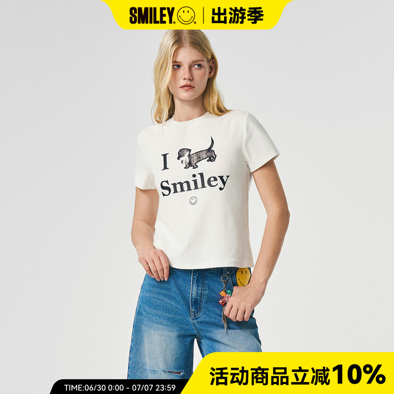 Smiley笑脸女款腊肠小狗短袖T恤